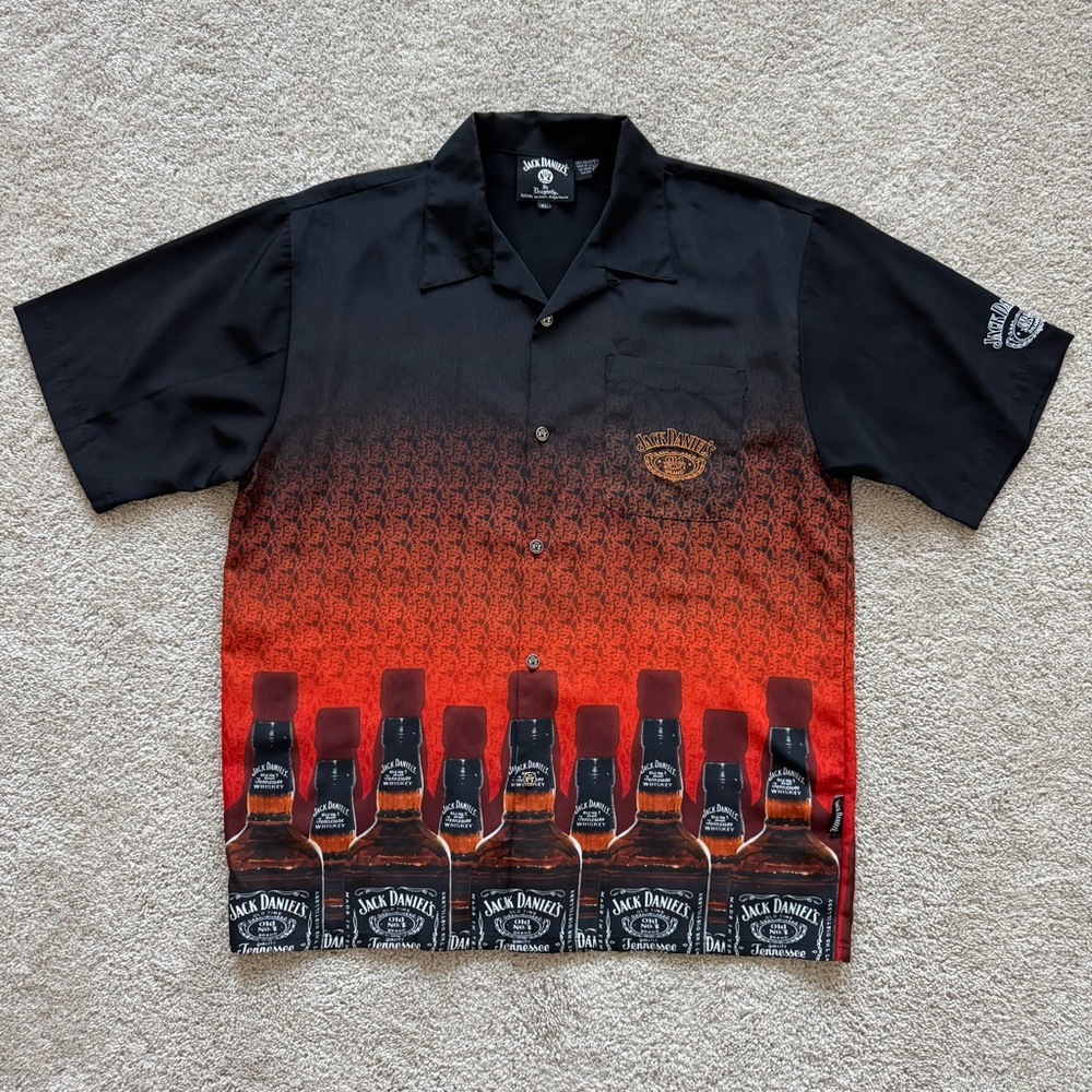 Vintage Dragonfly Jack Daniels Whiskey Button Up Shirt Men Sz XL